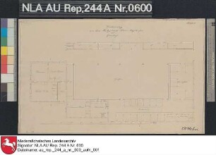 Grundriß vom Platzgebäude der Domäne Klein-Heiselhusen bei CAMPEN Kolorierte Zeichnung von G. Behr Papier Format 45,0x27,5 M 1:161