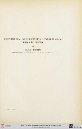 Sergio Bettini: Rapporti tra l'arte bizantina e l'arte italiana prima di Giotti
