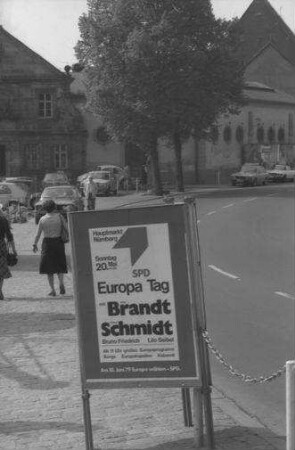 Bamberg: Europawahlplakate am Obstmarkt, Willy Brandt und Helmut Schmidt, SPD