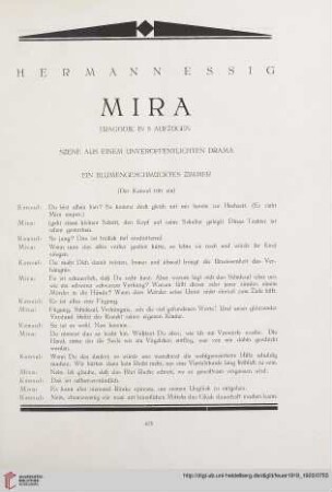 1: Mira : Tragödie in 5 Aufzügen : Szene aus einem unveröffentlichten Drama