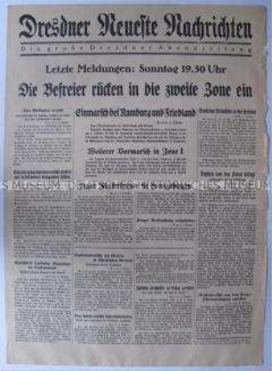 Abendausgabe (Nachrichtenblatt) der "Dresdner Neueste Nachrichten" zum Einmarsch der Wehrmacht in das Sudetenland