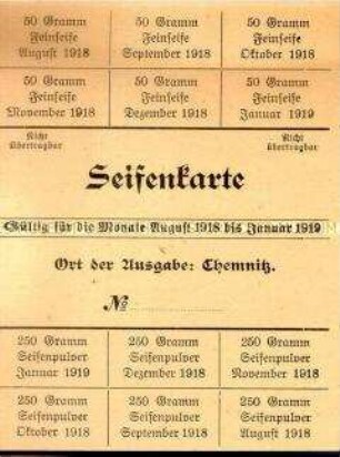 Bezugskarte der Stadt Chemnitz für Seife