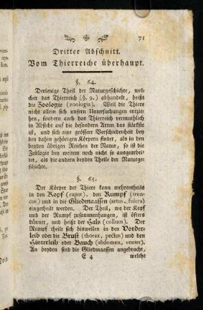 71-122, Dritter Abschnitt. Vom Thierreiche ueberhaupt