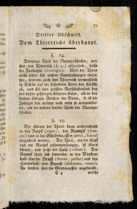 71-122, Dritter Abschnitt. Vom Thierreiche ueberhaupt