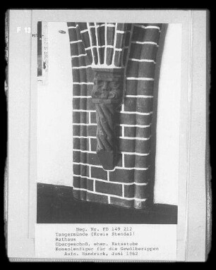 Tangermünde, Rathaus, Obergeschoss, Konsolenfigur für die Gewölberippen in der ehemaligen Ratsstube