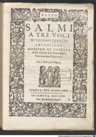 SALMI A TRE VOCI DI IACOMO FINETTI ... Con il Basso per l'Organo