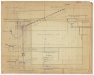 Zwischenbau 2 u. Abortzwischenbau, Klempnerarbeiten, Übersichtsplan, Ansichten