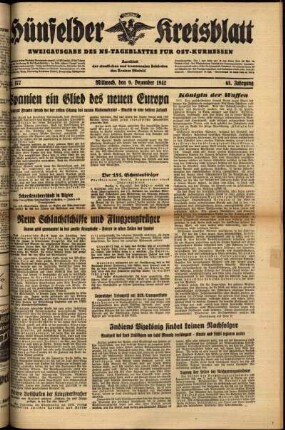 Ausgabe vom Mittwoch, den 09. Dezember 1942.