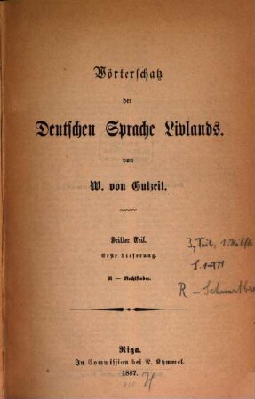 Wörterschatz der deutschen Sprache Livlands, 3,1. R - Schwartbrett