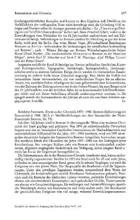 Patemann, Reinhard :: Bremische Chronik 1976 - 1980, (Veröffentlichungen aus dem Staatsarchiv der Freien Hansestadt Bremen, 55) : Bremen, Selbstverlag des Staatsarchivs, 1988