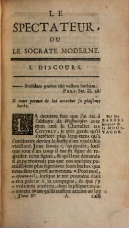 Le spectateur, ou le Socrate moderne, où l'on voit un portrait naïf des moeurs de ce siècle. [Ausgabe Amsterdam] : trad. de l'anglois. 4. 1741