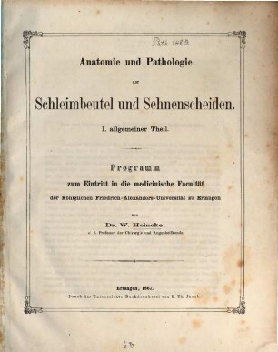 Programm zum Eintritt in die Medicinische Facultät und in den Senat der Königl. Friedrich-Alexanders-Universität zu Erlangen, 1867