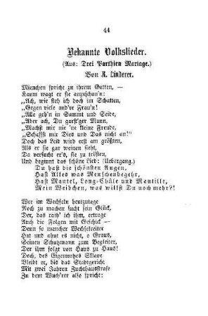 Bekannte Volkslieder (Aus: Drei Parthien Mariage), von R. Linderer