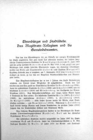 I. Ehrenbürger und Stadtälteste Das Magistrats-Kollegium und die Gemeindebeamten