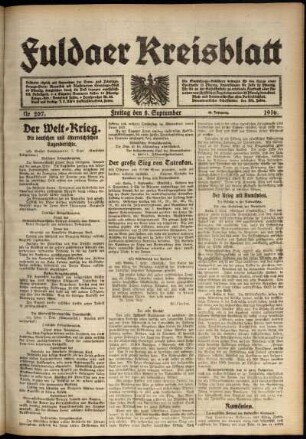 Ausgabe vom Freitag, den 08. September 1916.