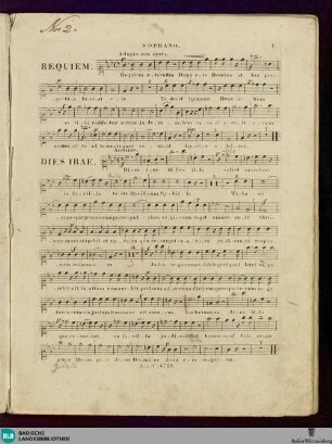 Requiem für 4 Singstimmen, 2 Violinen, 2 Hörner, Contrabass und Orgel : 46tes Werk