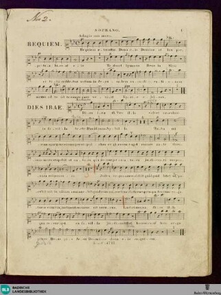 Requiem für 4 Singstimmen, 2 Violinen, 2 Hörner, Contrabass und Orgel : 46tes Werk
