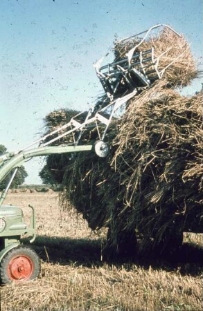 Fotografie: Traktor, Frontlader, Zubehör, Be- und Entladen, Getreideernte