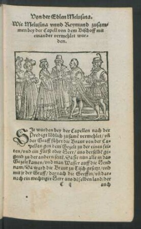 Wie Melusina unnd Reymund zusammen bey der Capell von dem Bischoff mit einander vermehlet wurden.