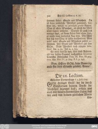Die LII. Lection. Gehalten Donnerstags d. 5. Julii 1725.