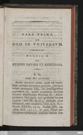 Sectio I. De Numinis Natura Et Existentia.