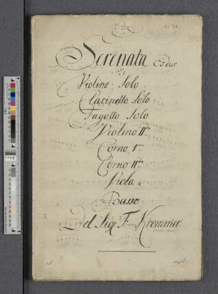 Serenata Es dur : a 8 [per] Violino Solo, Clarinetto Solo, Fagotto Solo, Violino IIdo, Corno Imo, Corno IIdo, Viola e Basso
