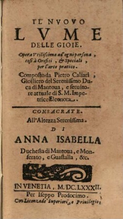 Il nuovo lume delle Gioie