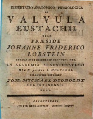 Dissertatio Anatomico-Physiologica De Valvula Eustachii
