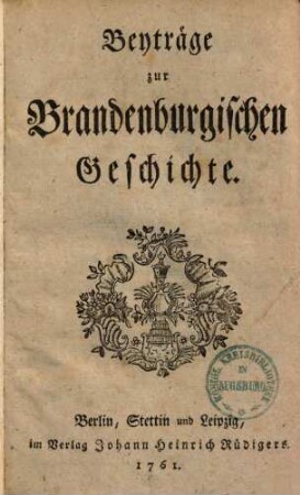 Beyträge zur Brandenburgischen Geschichte