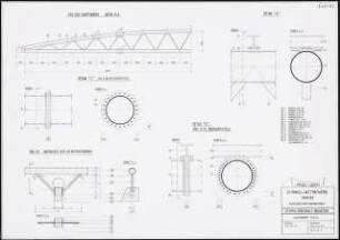 Sporthalle, Berlin Schinkelwettbewerb 1992: Dachkonstruktion Hauptbinder: Details 1:50, 1:20, 1:5
