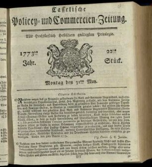 22tes Stueck, Montag den 31ten May 1773