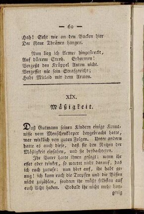 XIX. Mäßigkeit