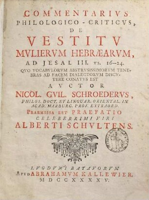 Commentarius philologico-criticus de vestitu mulierum Hebraearum ad Jesaia III, v. 16 - 24