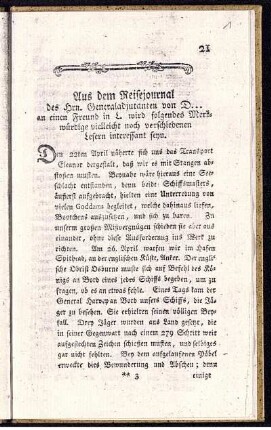 Aus dem Reisejournal des Hrn. Generaladjutanten ...