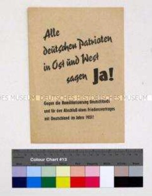 Propagandaschrift aus der DDR gegen die Wiederbewaffnung der Bundesrepublik und für einen Friedensvertrag
