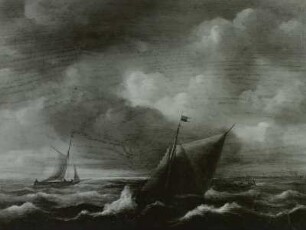 Boot mit rotem Segel auf bewegtem Meer