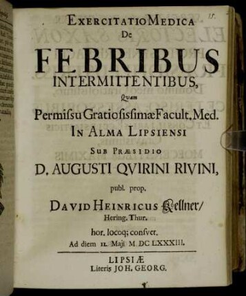 Exercitatio Medica De Febribus Intermittentibus