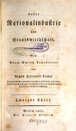 Ueber Nationalindustrie und Staatswirthschaft, 2
