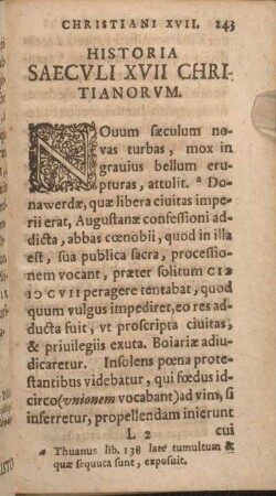 Historia Saecvli XVII Christianorvm.