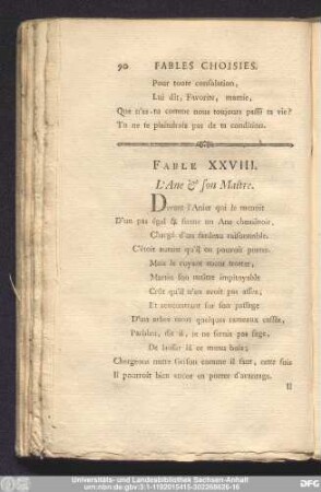 Fable XXVIII. L'Ane & son Maître.
