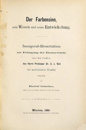 Der Farbensinn, sein Wesen und seine Entwickelung