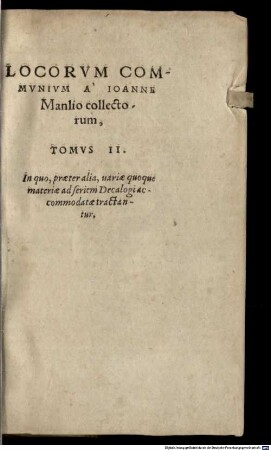 Locorvm communium collectanea, 2