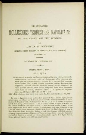 De quelques Mollusques terrestres napolitains, ou nouveaux ou petit connus. (planches I, II)