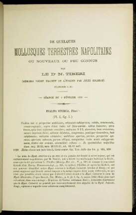 De quelques Mollusques terrestres napolitains, ou nouveaux ou petit connus. (planches I, II)