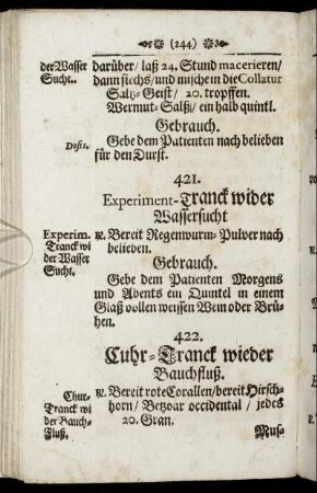 422. Cuhr-Tranck wieder Bauchfluß – 459. Laxier-Tranck
