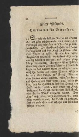 Erster Abschnitt. Hülfsmittel für Ertrunkene.
