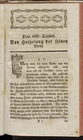 Das erste Capitel. Von Haspelung der feinen Seide.