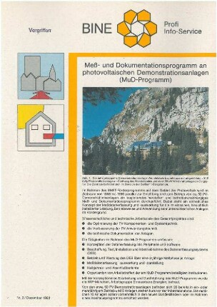 Meß- und Dokumentationsprogramm an photovoltaischen Demonstrationsanlagen (MUD-Programm).