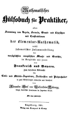 Abth. 2: Mathematisches Hülfsbuch für Praktiker. Zweite Abtheilung