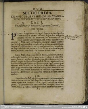 Sectio Prima. De Affectibus Ab Humorum Stagnatione Aut Corruptione Dependentibus
